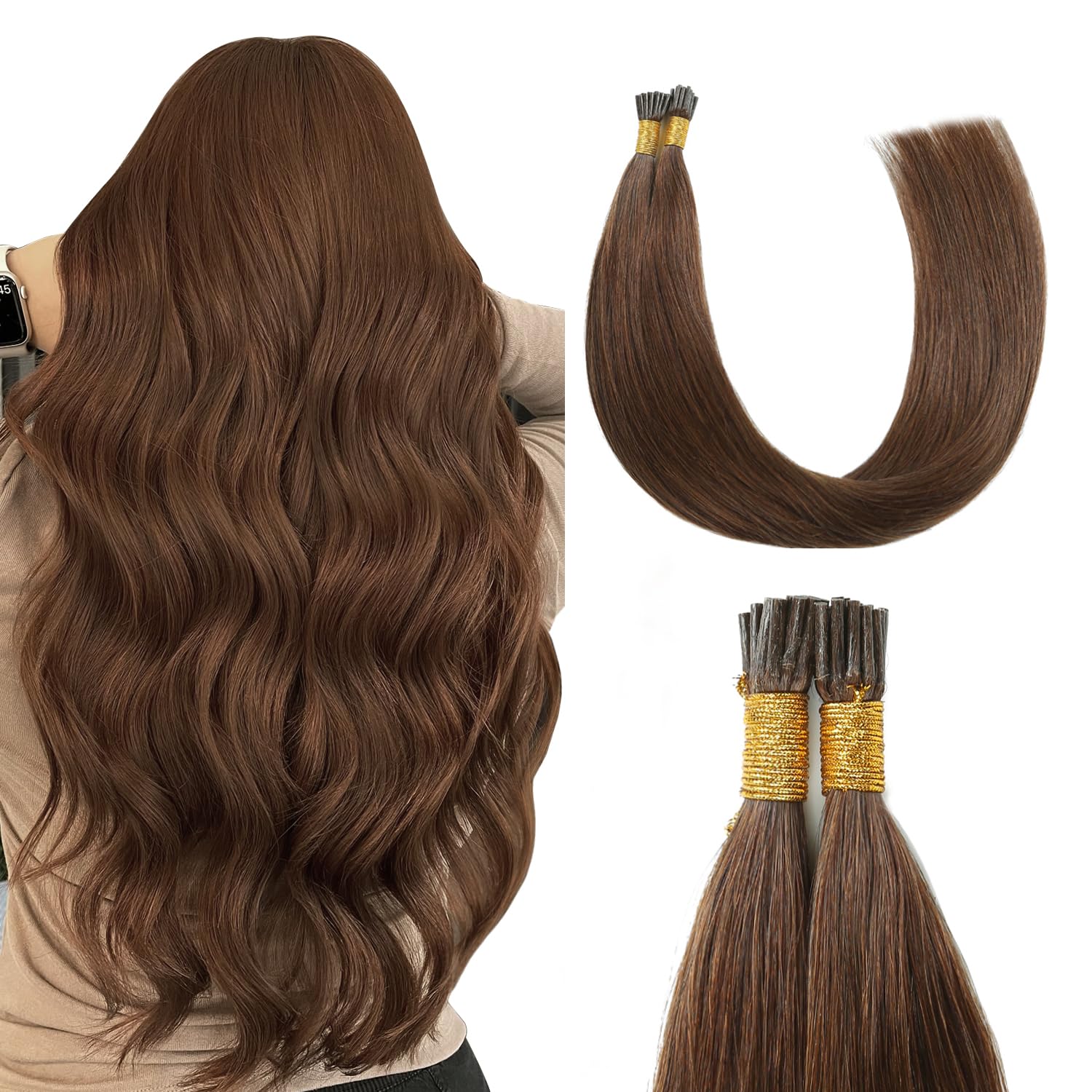 Premium 22 Inch I Tip Hair Extensions in Chocolate Brown Shade