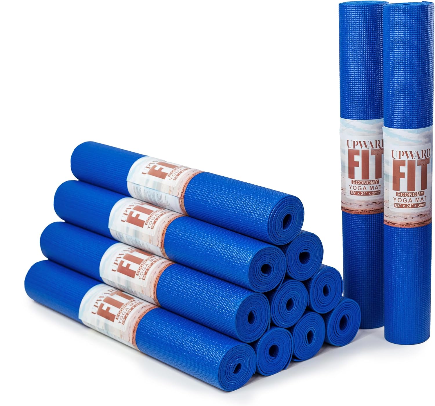 UPWARD FIT 3mm Thick Non Slip Yoga Mat Bundle: 24 Pack Dark Blue Mats for Home & Studios