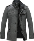 Men's Wool Blend Jacket Stand Collar Pea Coat - Windproof Warm