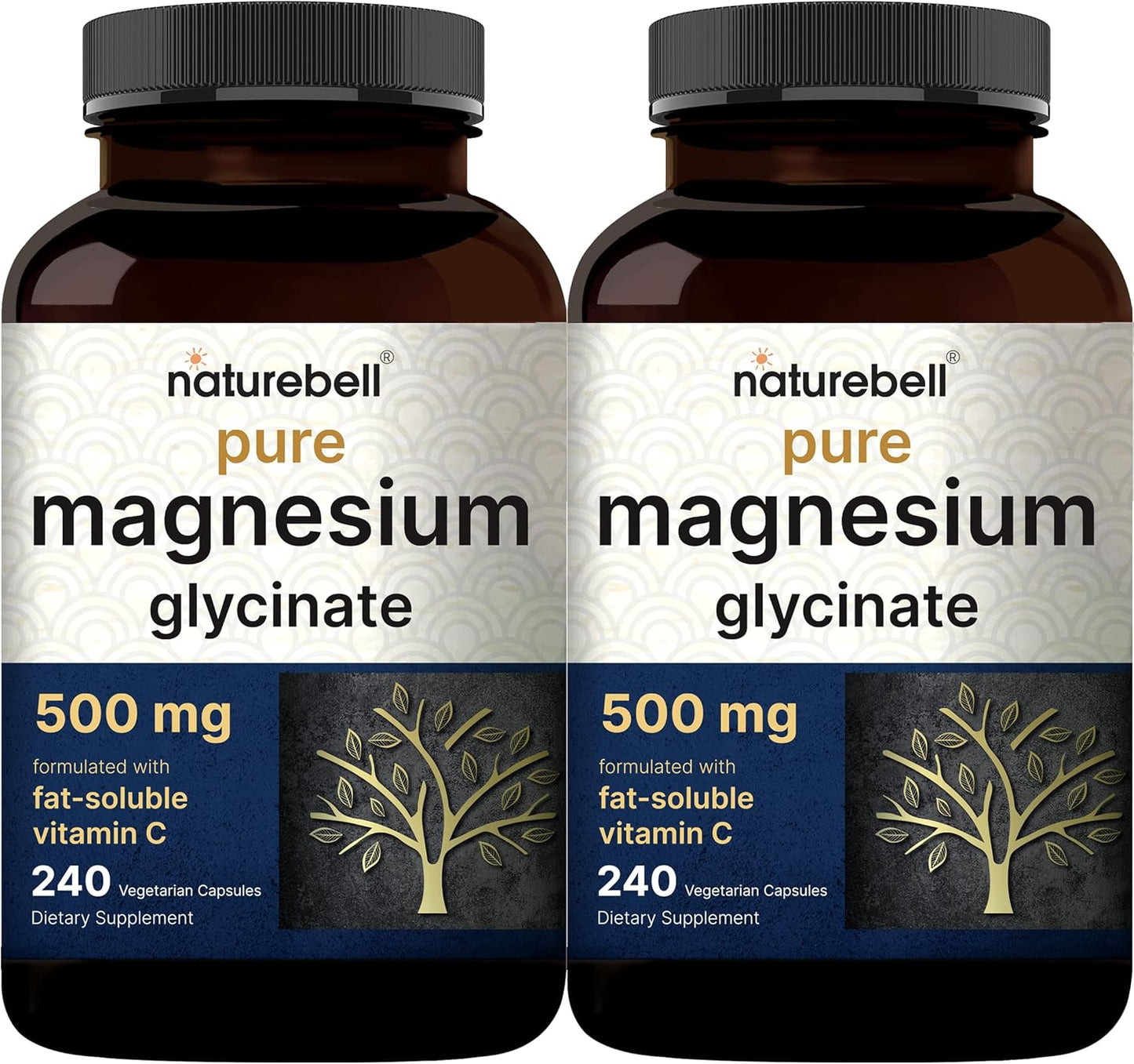 Pure Magnesium Glycinate 500mg with Vitamin C for Heart Support