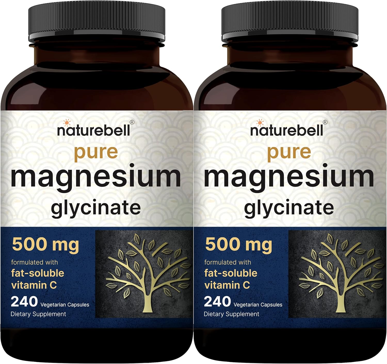 Pure Magnesium Glycinate 500mg with Vitamin C for Heart Support