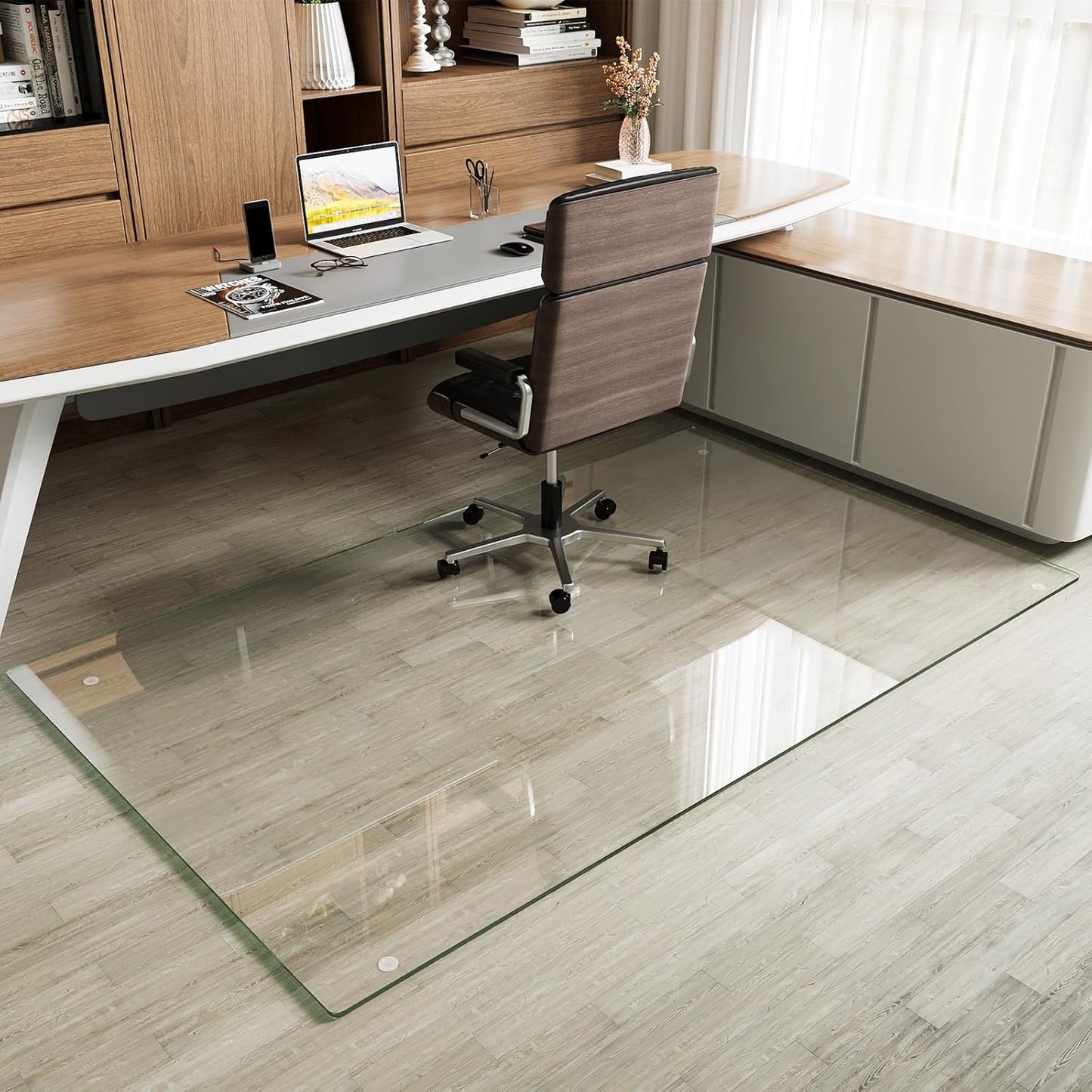 Koonmi Tempered Glass Chair Mat for Hardwood Floors & Carpets