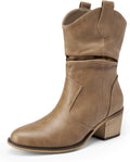 DREAM PAIRS Women's Cowboy Country Boots - Comfortable Mid Calf