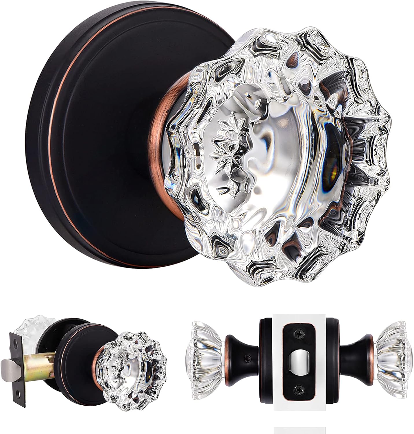 Crystal Passage Door Knobs for Hallway Closet - Oil Rubbed Bronze