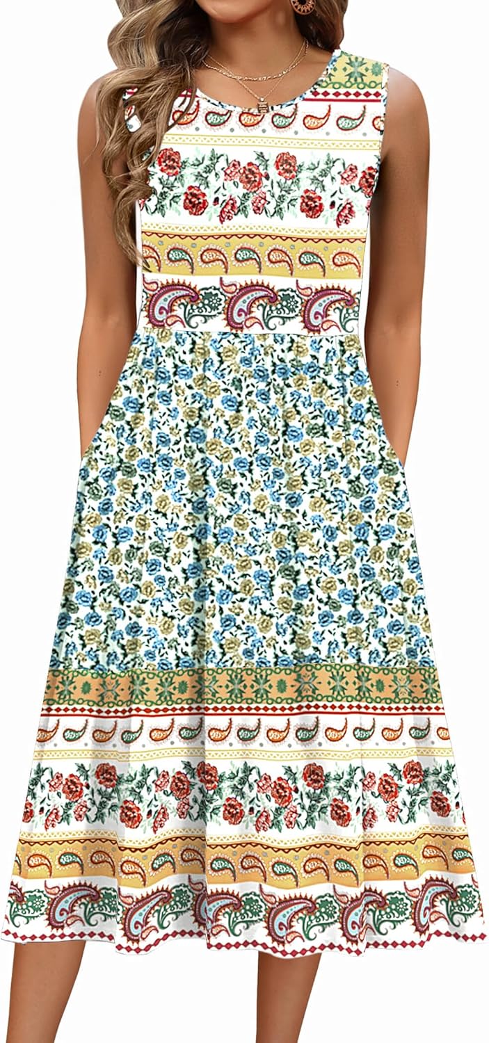 Zeagoo Women's Summer Tank Midi Dress with Pockets for Style