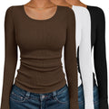 Ekouaer Womens Long Sleeve Scoop Neck Ribbed Tops - 3 Pack