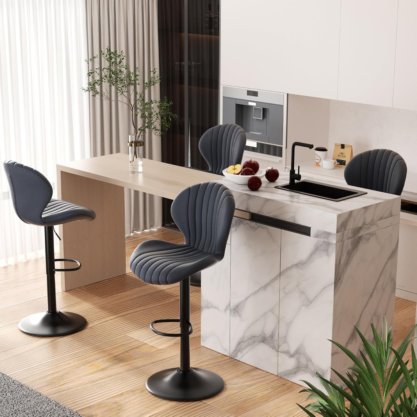 Modern Swivel Bar Stools Set of 4 with High Backrest Comfort