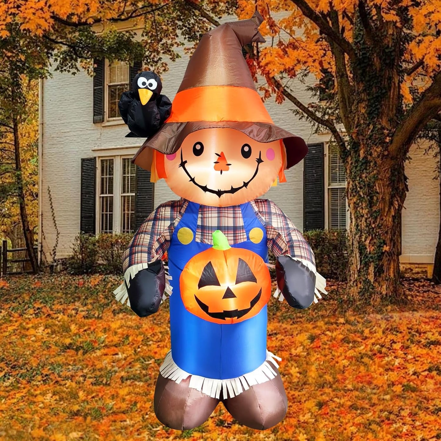 5FT Halloween Inflatable Decorations Scarecrow with Birds