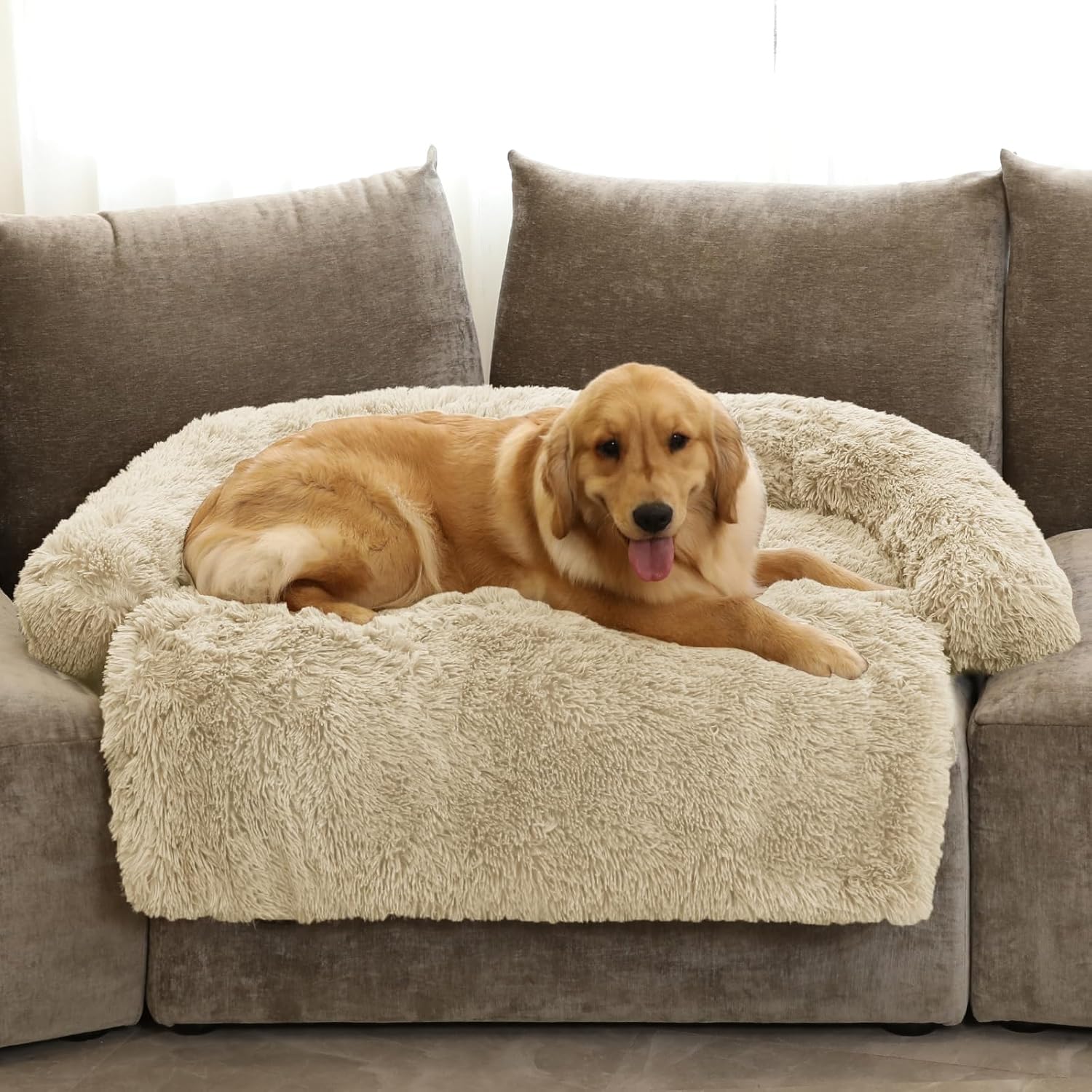 Calming Dog Bed Fluffy Plush Mat for Pets with Washable Cover