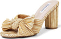 Womens Bow High Block Chunky Heel Slide Sandals - Pleated Bow