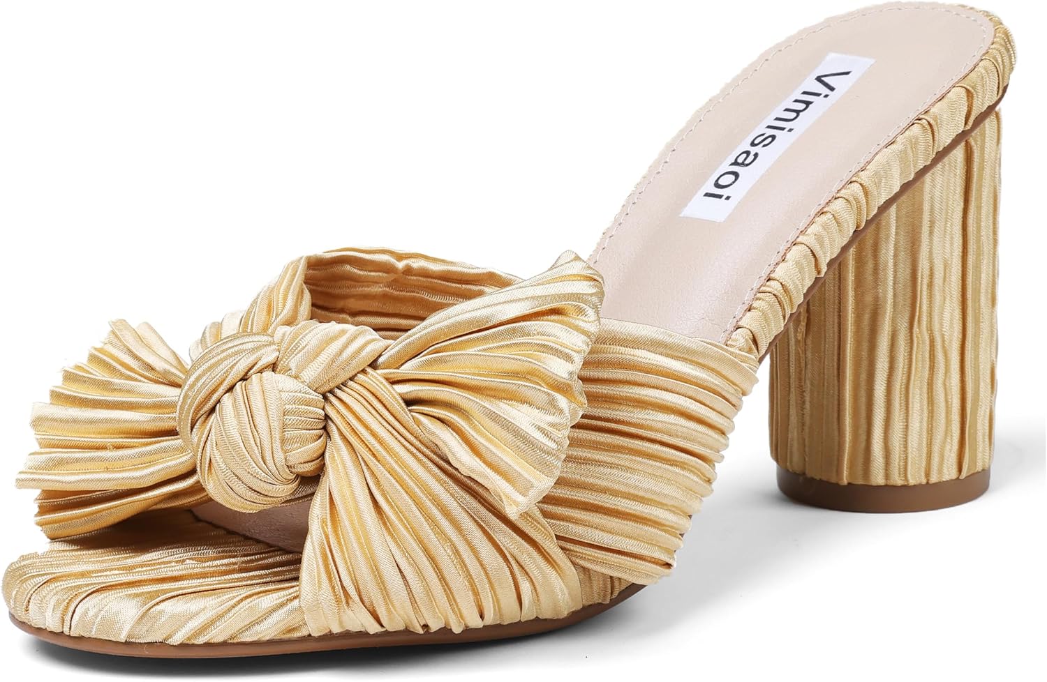 VIMISAOI Womens Bow Heels High Block Chunky Slide Sandals