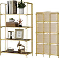 Crofy No Assembly Folding Bookshelf 4 Tier - Space-Saving Gold