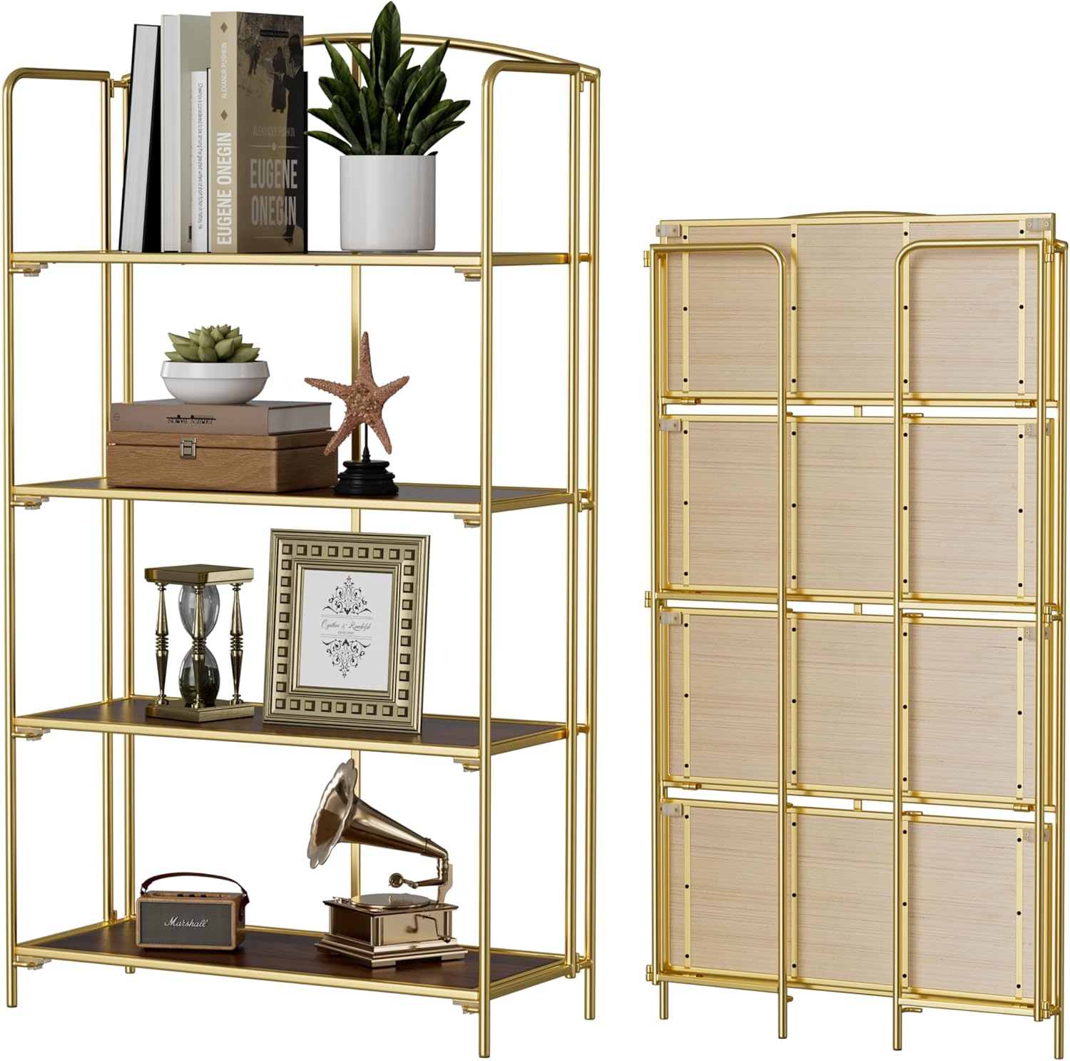 Crofys No Assembly Folding Bookshelf for Living Room Storage