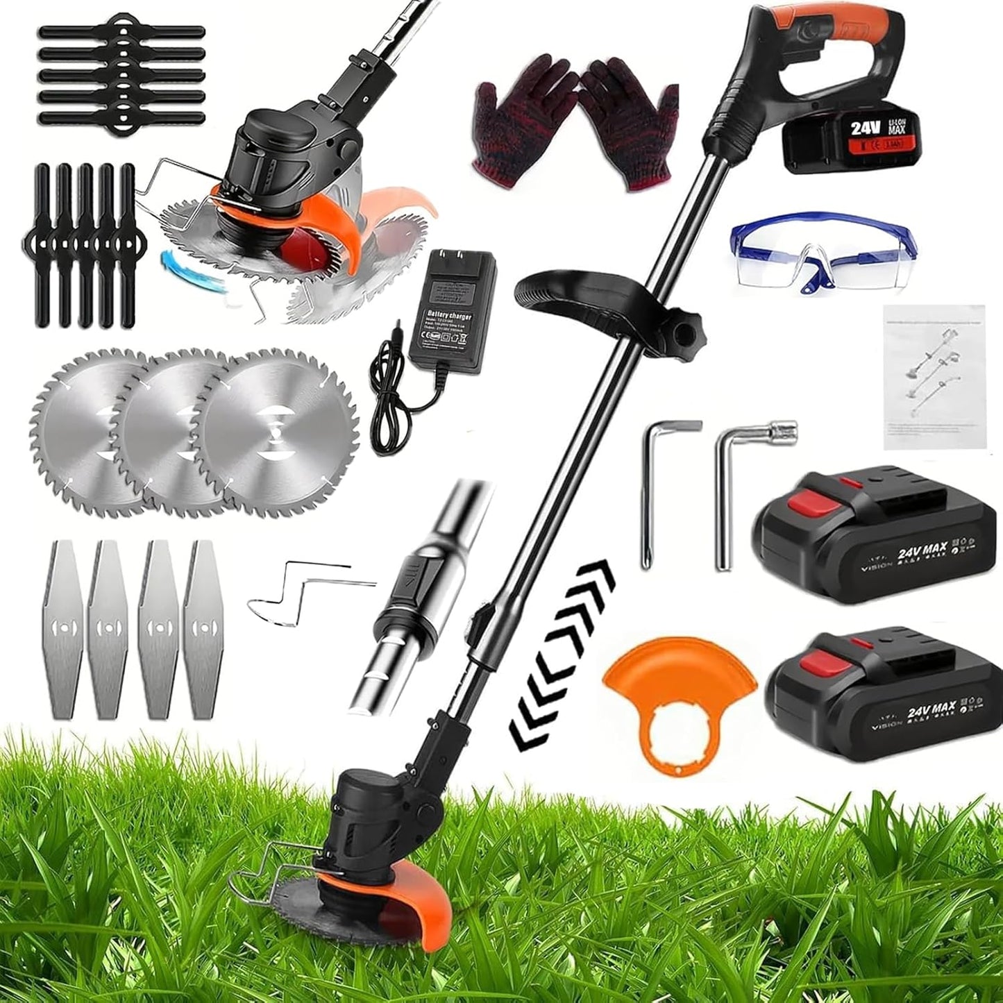 Electric Weed Wacker with Two Batteries and Three Blades