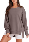 Womens Oversized Crew Neck Sweatshirt - Loose Fit Slit Top