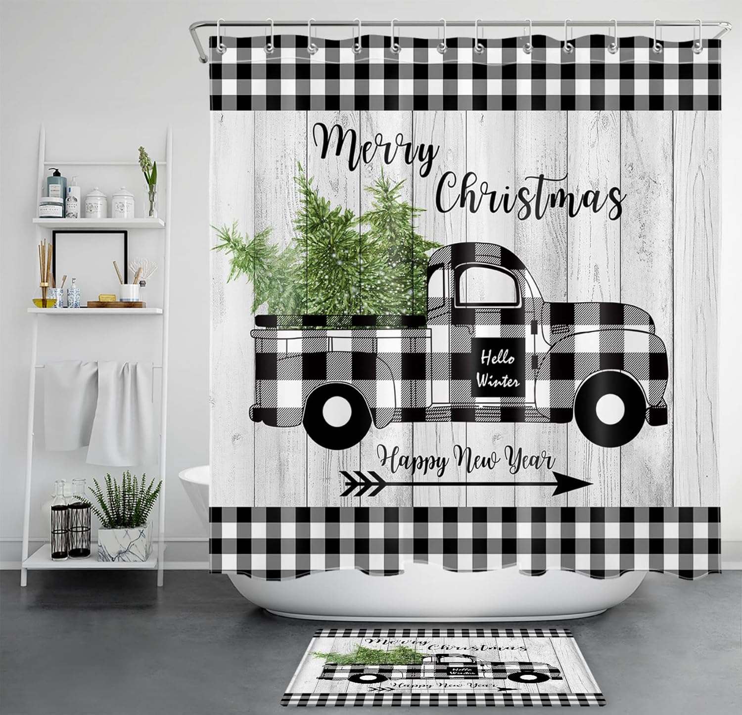 Farmhouse Plaid Christmas Shower Set