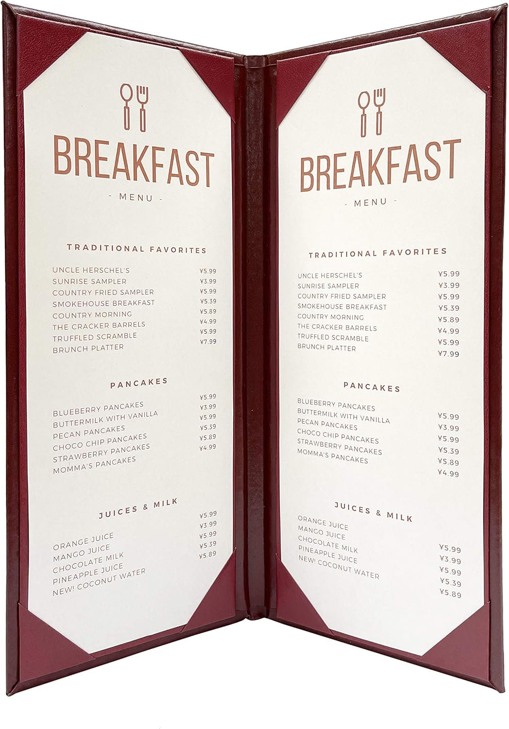 Columbia Casebound Menu Covers 5-Pack in Burgundy Faux Leather
