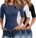 Riyiper 3 Pack Elbow Length Tee Shirts for Women - Cotton Blend Slim