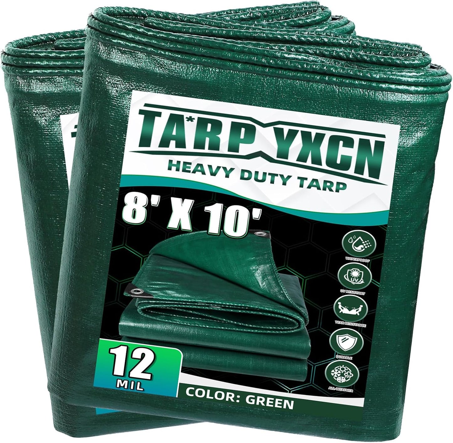 Green Heavy Duty Tarp 8x10 Feet - Waterproof & UV Resistant