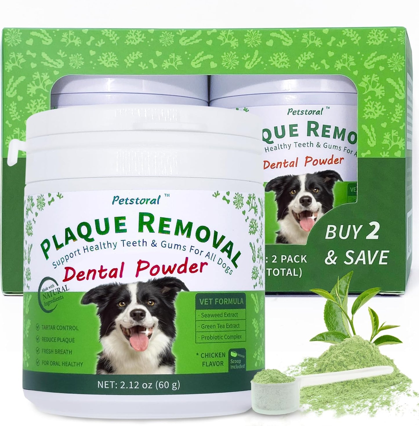 2-Pack Plaque Removal Natural Dental Powder for Dog Care