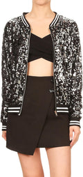 Anna-Kaci Womens Sequin Jacket Bomber Coat - Sparkly Zip Up Party