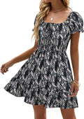Heysolo Boho Floral Smocked Square Neck Mini Dress - Flattering