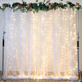 White Tulle Backdrop Curtain with String Lights - Sheer 20ft x 8ft