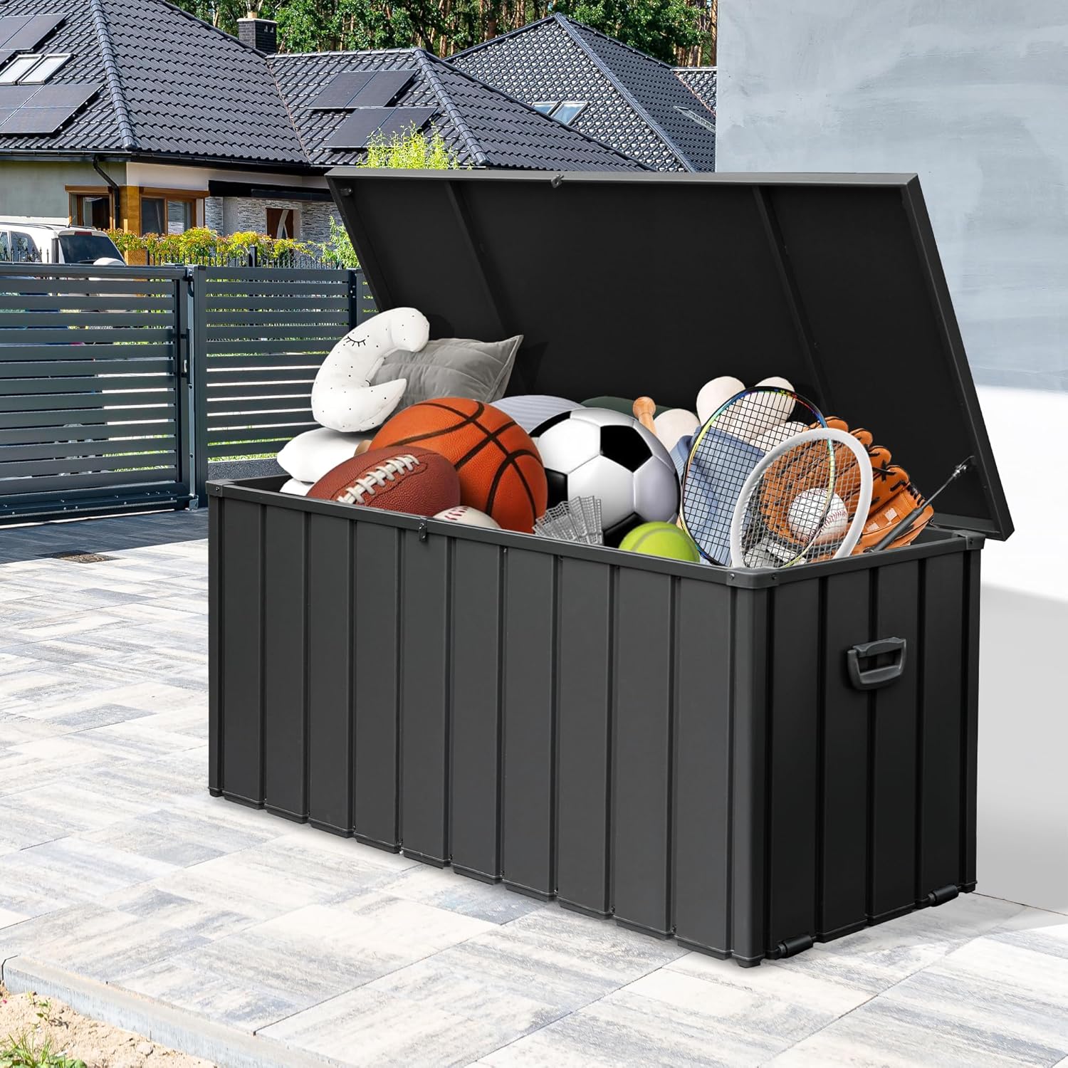 200 Gallon Deck Box for Indoor and Outdoor Use, Lockable Storage