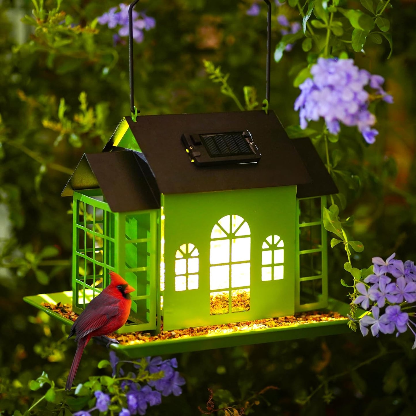 Bird Feeder House for Outdoor with Solar Lighting and Large Capacity