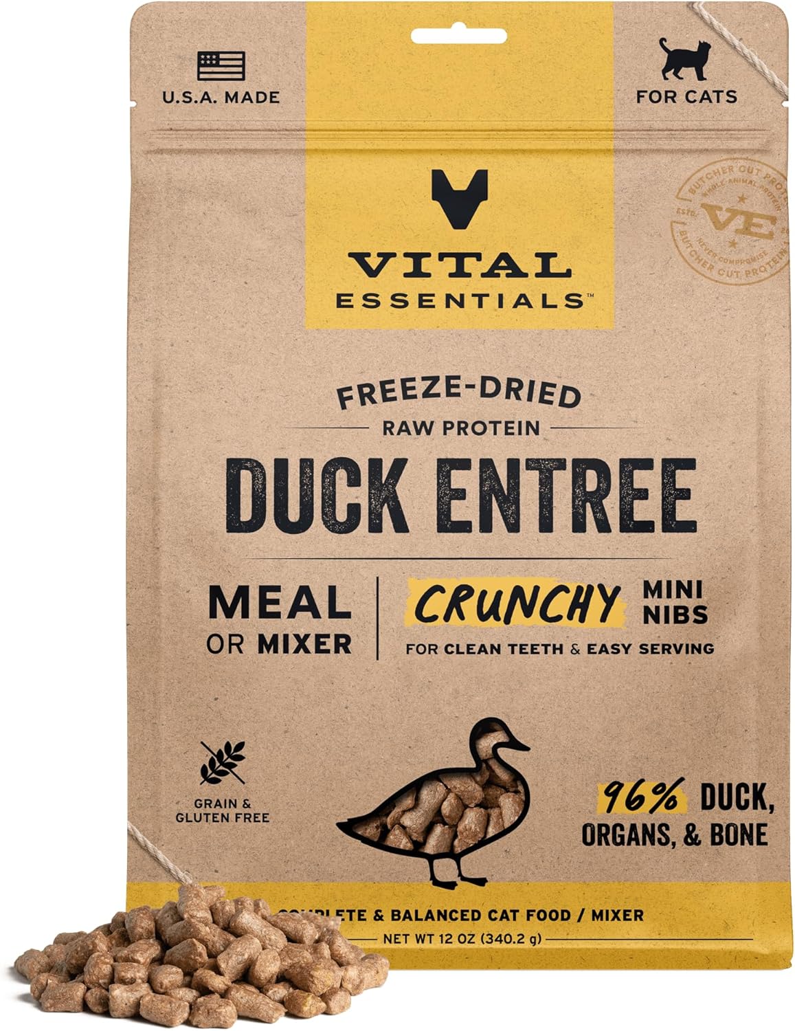 Vital Essentials Freeze-Dried Raw Duck Cat Food Crunchy Nibs