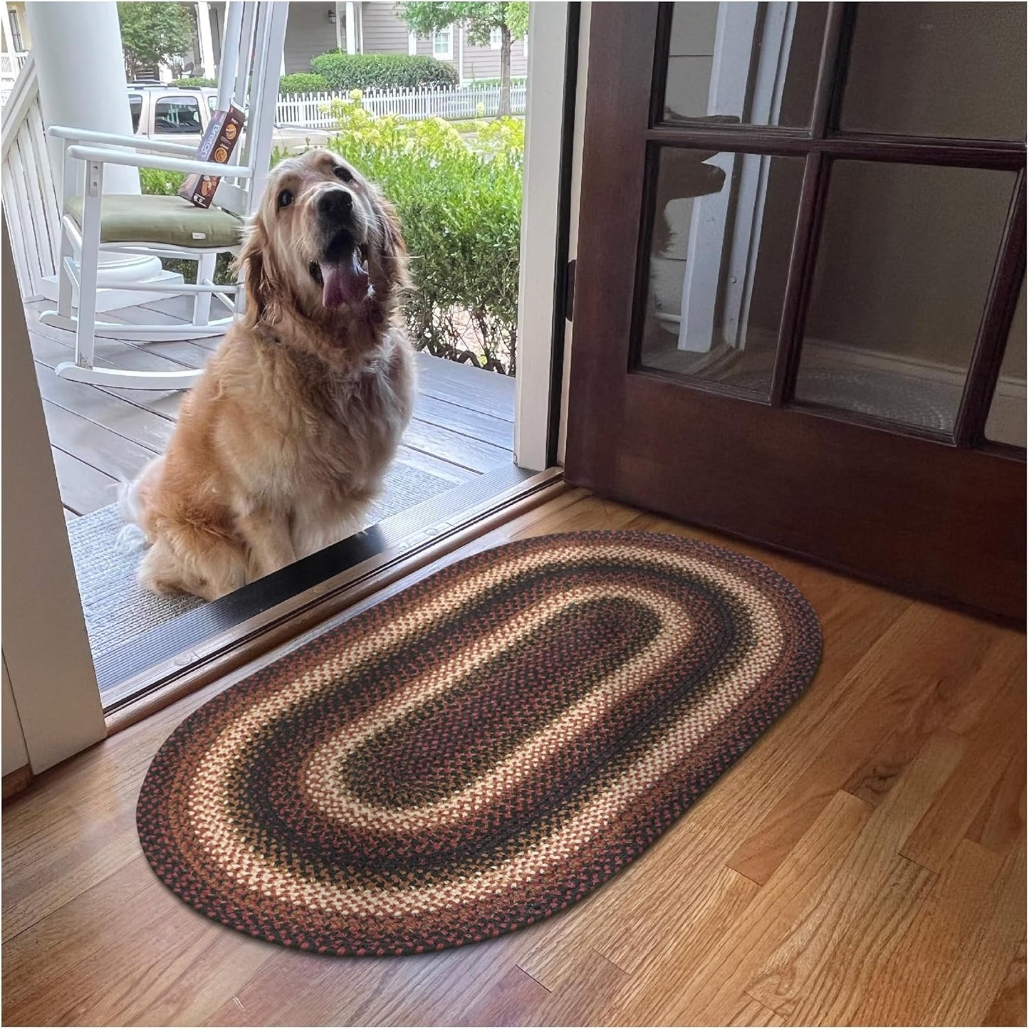 Prescott Oval Braided Rug - Black and Burgundy Jute for Home