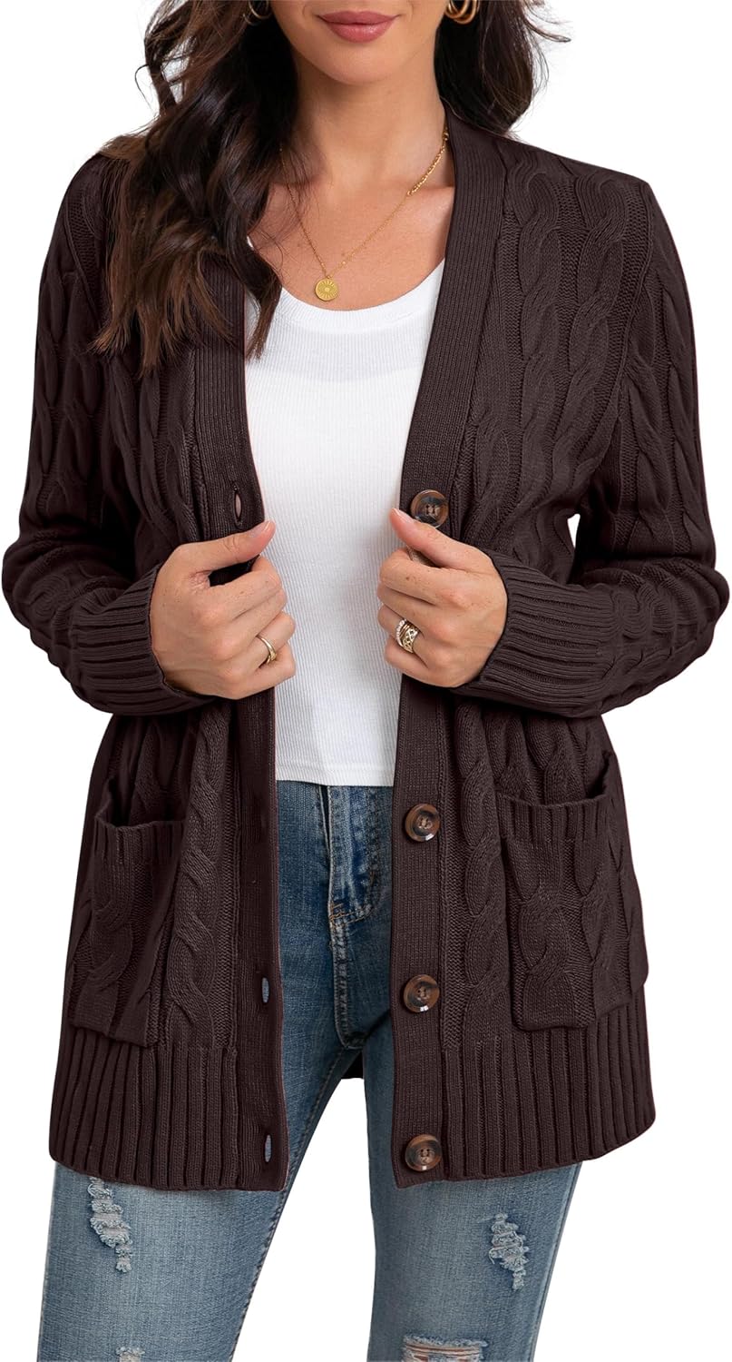 GRECERELLE Women's Long Sleeve Loose Knit Cardigan Sweater