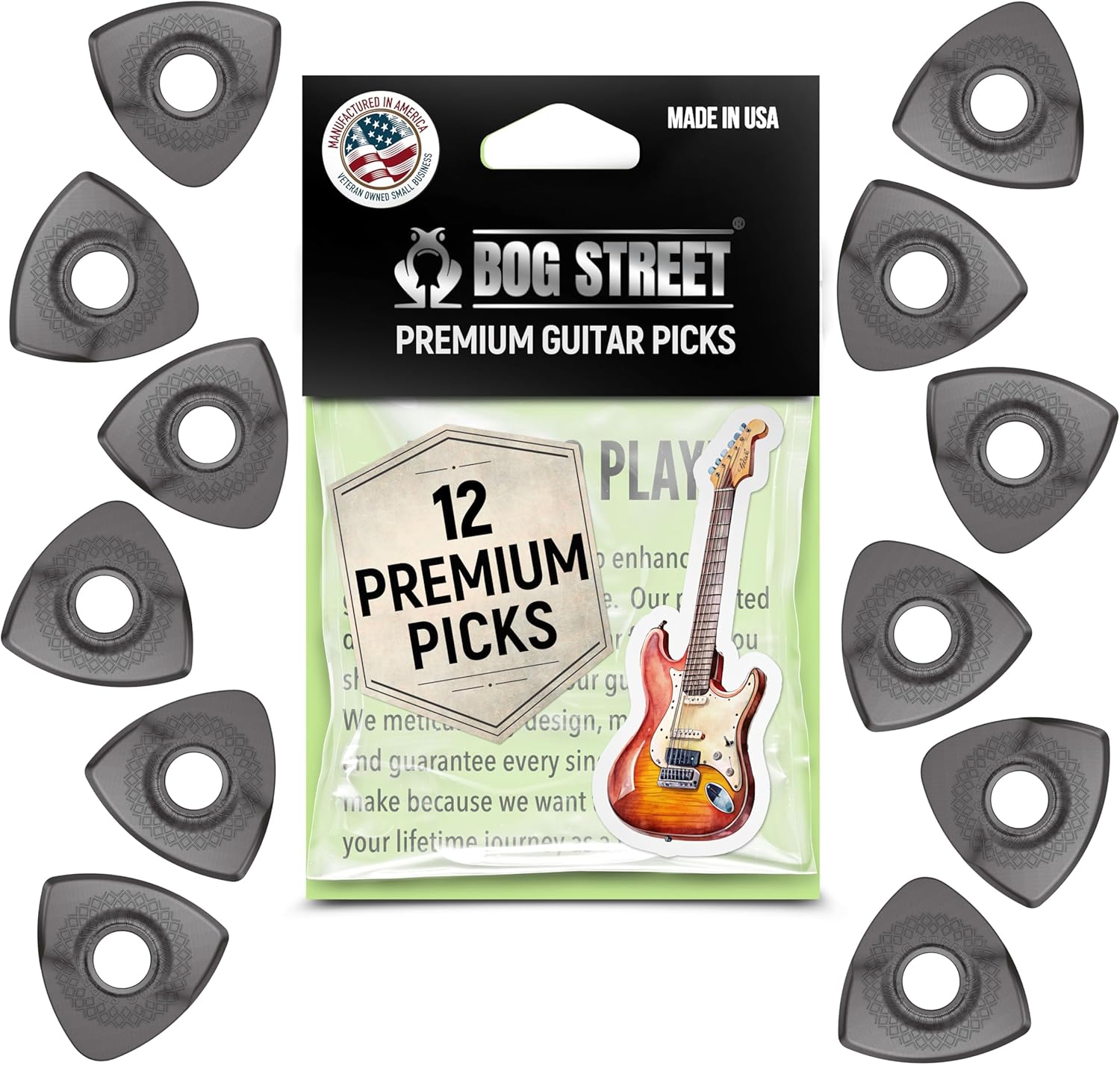 Bog Street Axe Cut Thin Guitar Pick Pack of 12 for Musicians