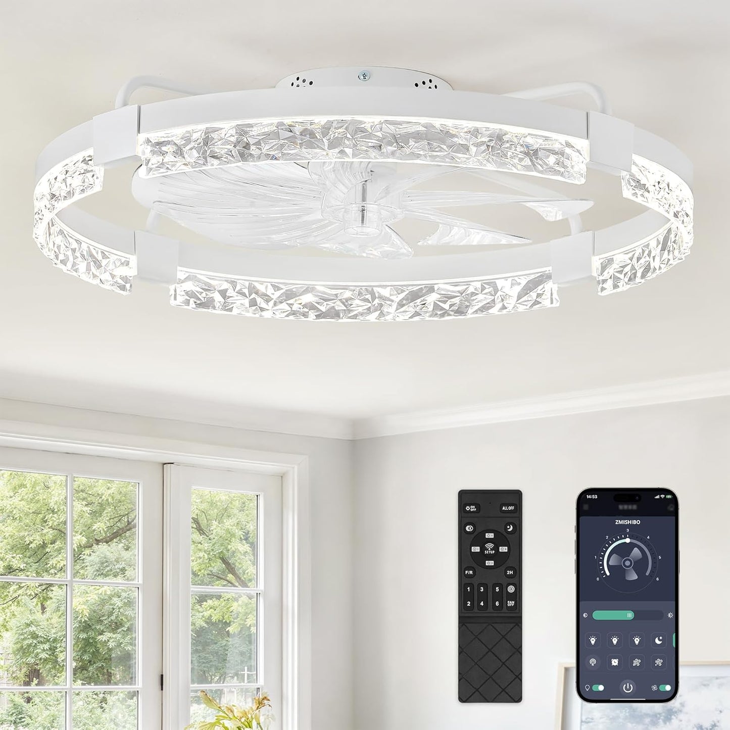 ZMISHIBO 24 inch Ceiling Fan with Light and Remote Control