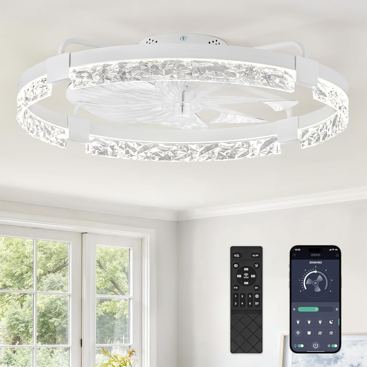 ZMISHIBO 24 inch Ceiling Fan with Light and Remote Control