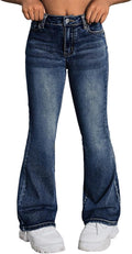 Girls Jeans Flare High Elastic Waist Denim Pants - Y2K Bell Bottom