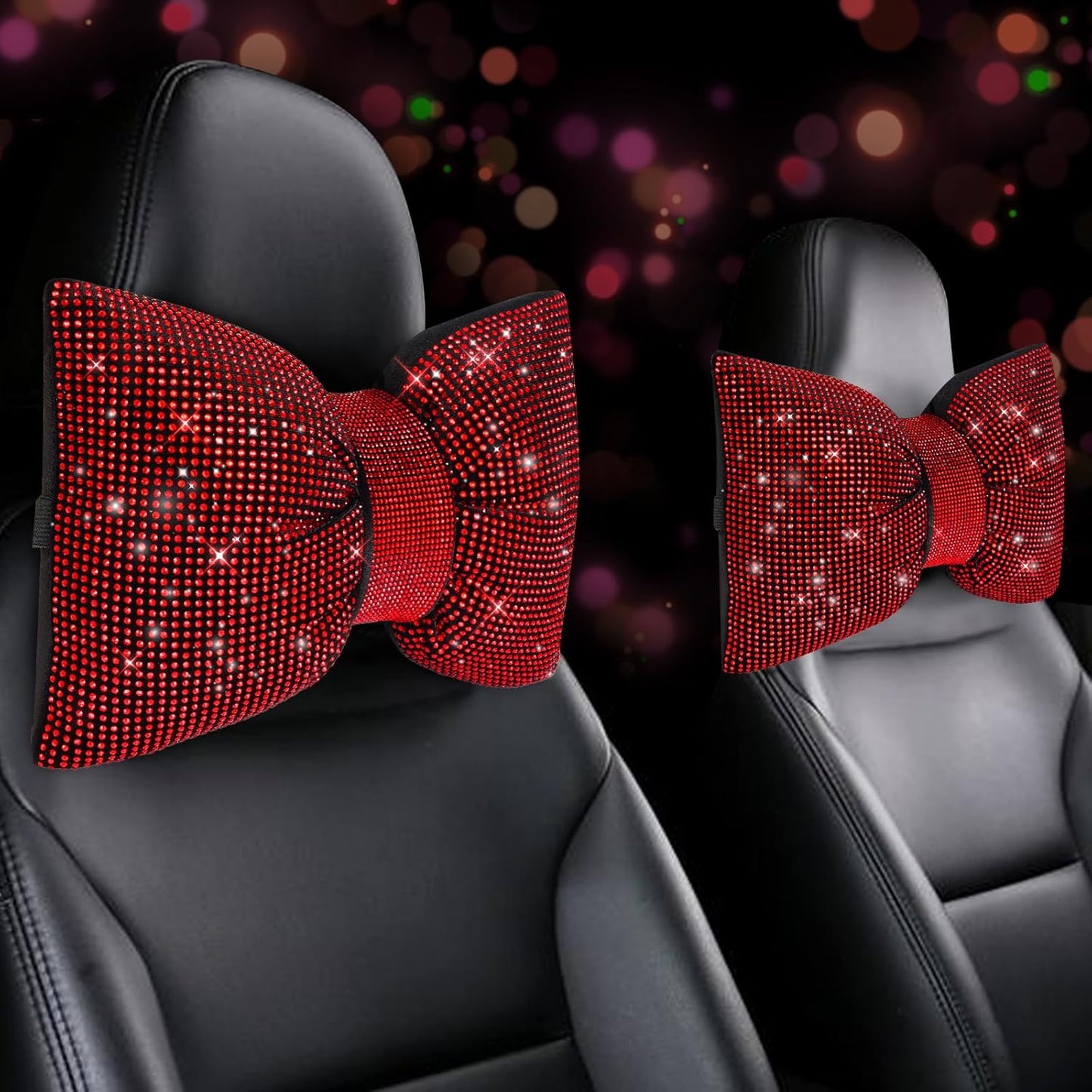 Bling Car Pillows for Neck Support - Rhinestones Bowknot Design