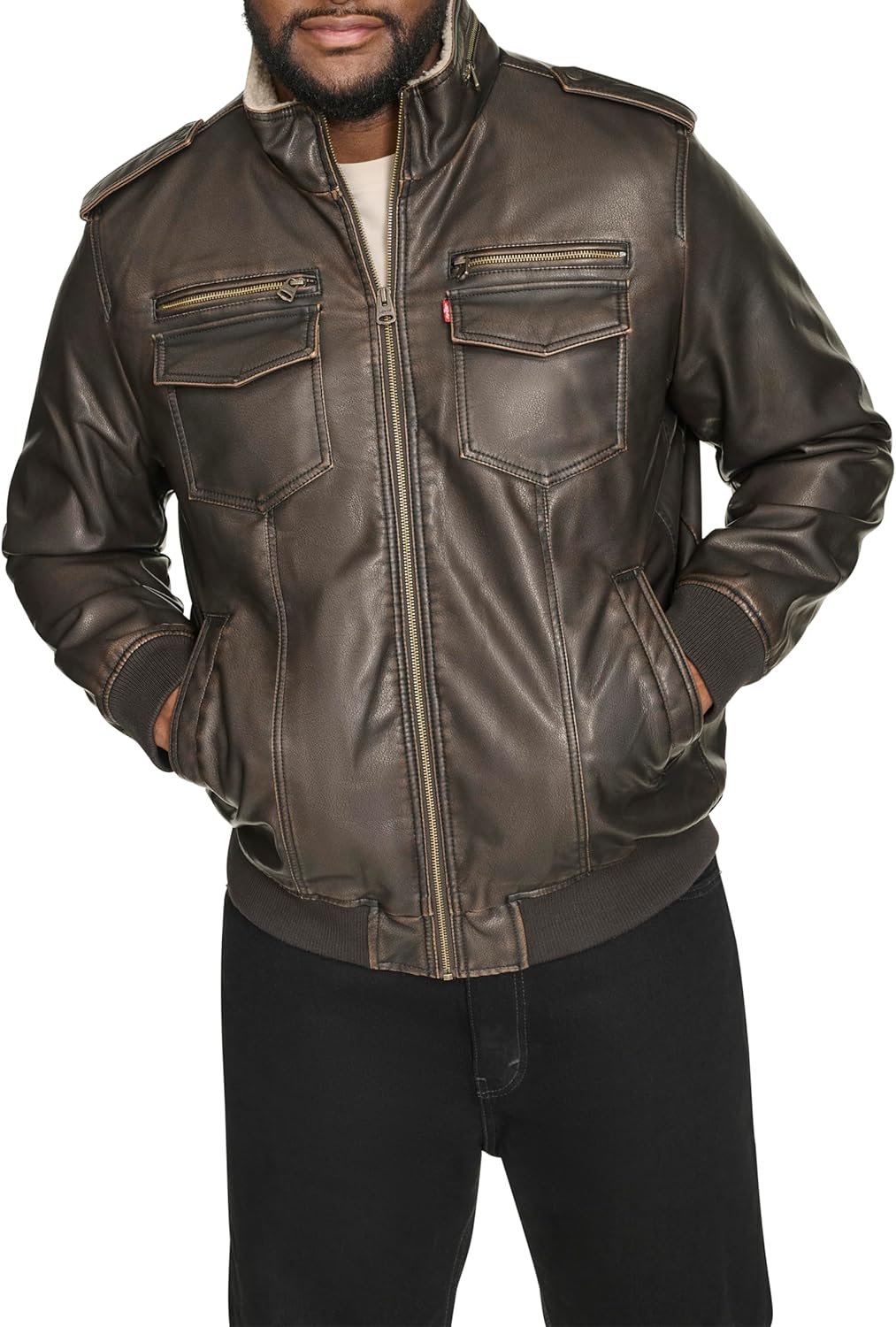Levi's Men's Vintage Deer Faux Leather Aviator Bomber Jacket