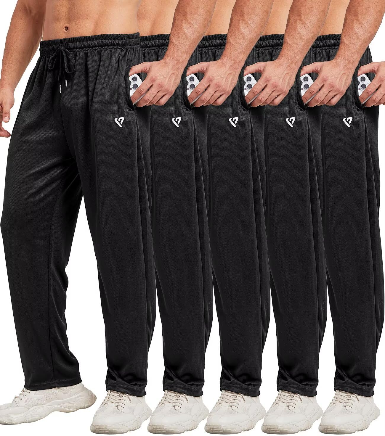 5 Pack Mens Sweatpants Open Bottom Joggers with Zip Pockets