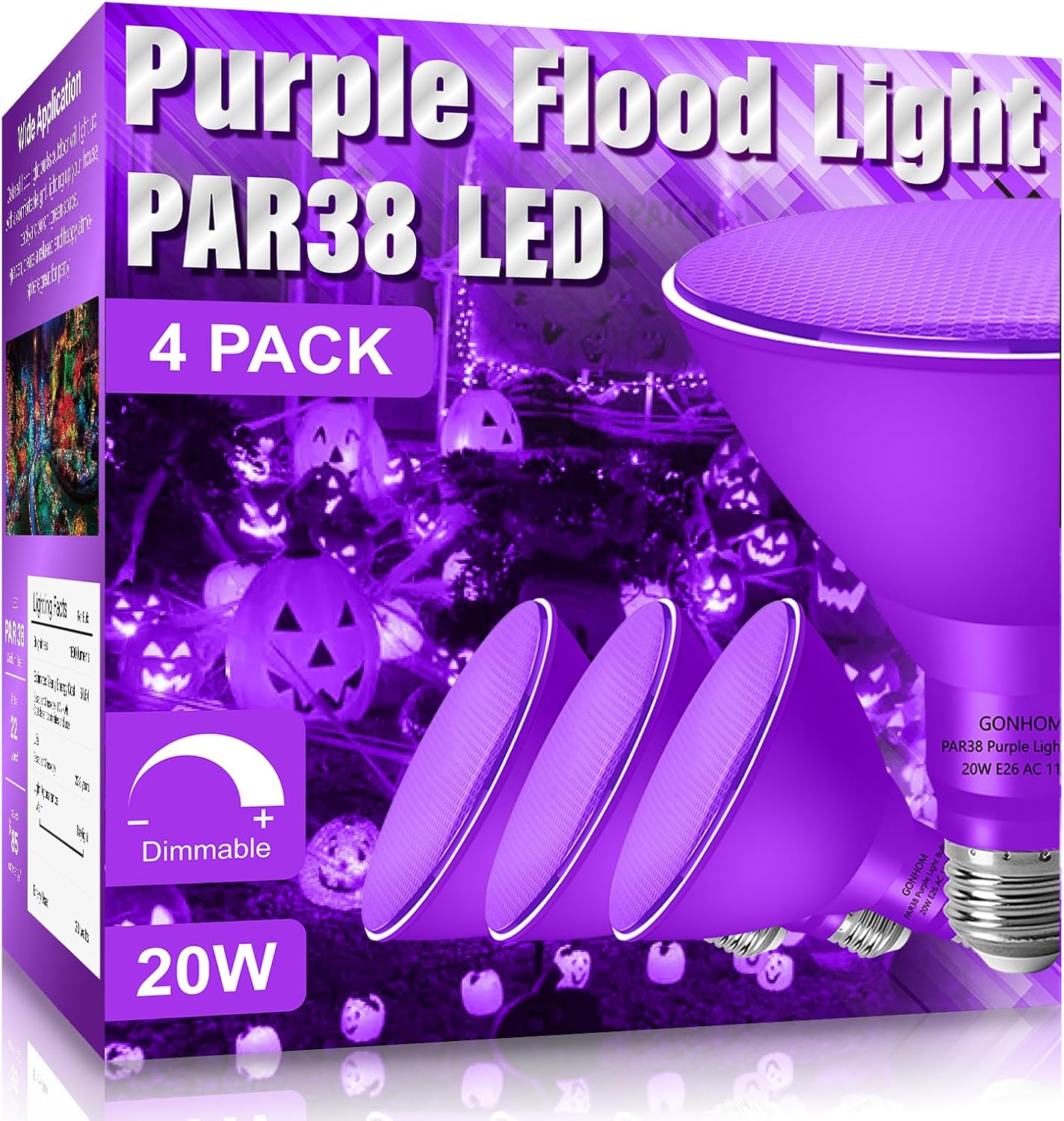Gonhom 4 Pack PAR38 Purple Flood Lights for Halloween