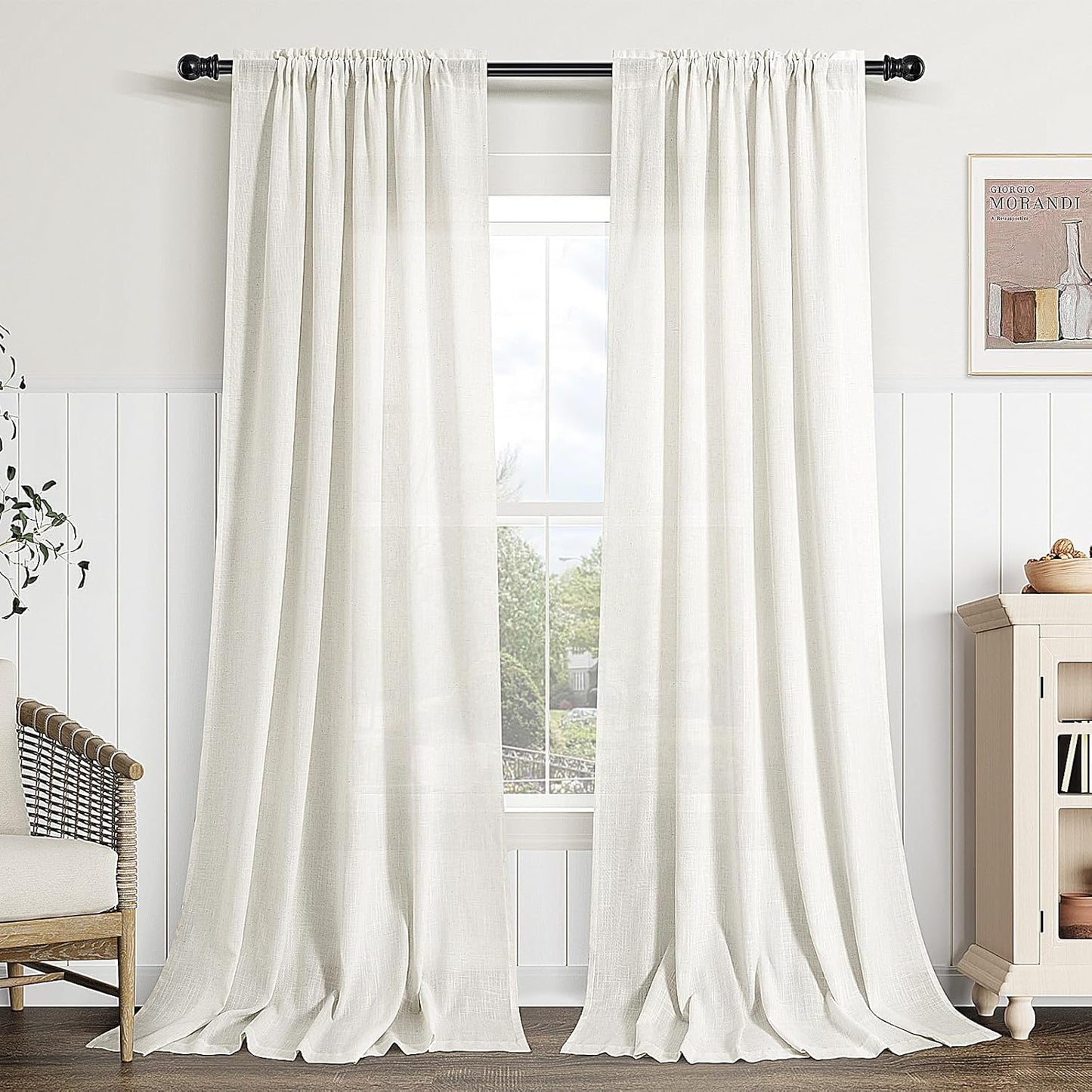 Guken Linen Curtains 102 Inches Long for Cozy Rustic Decor