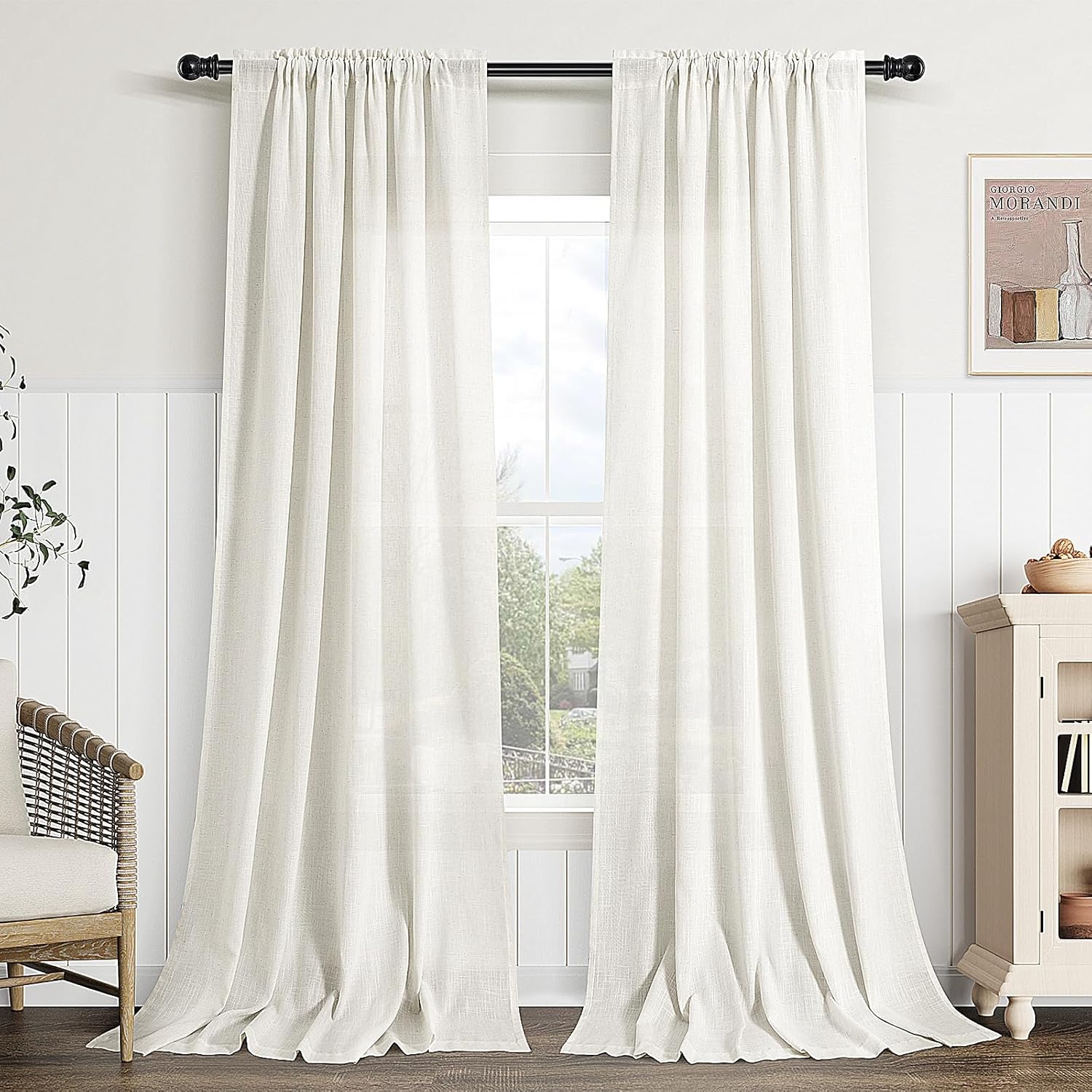 Guken Linen Curtains 102 Inches Long for Cozy Rustic Decor