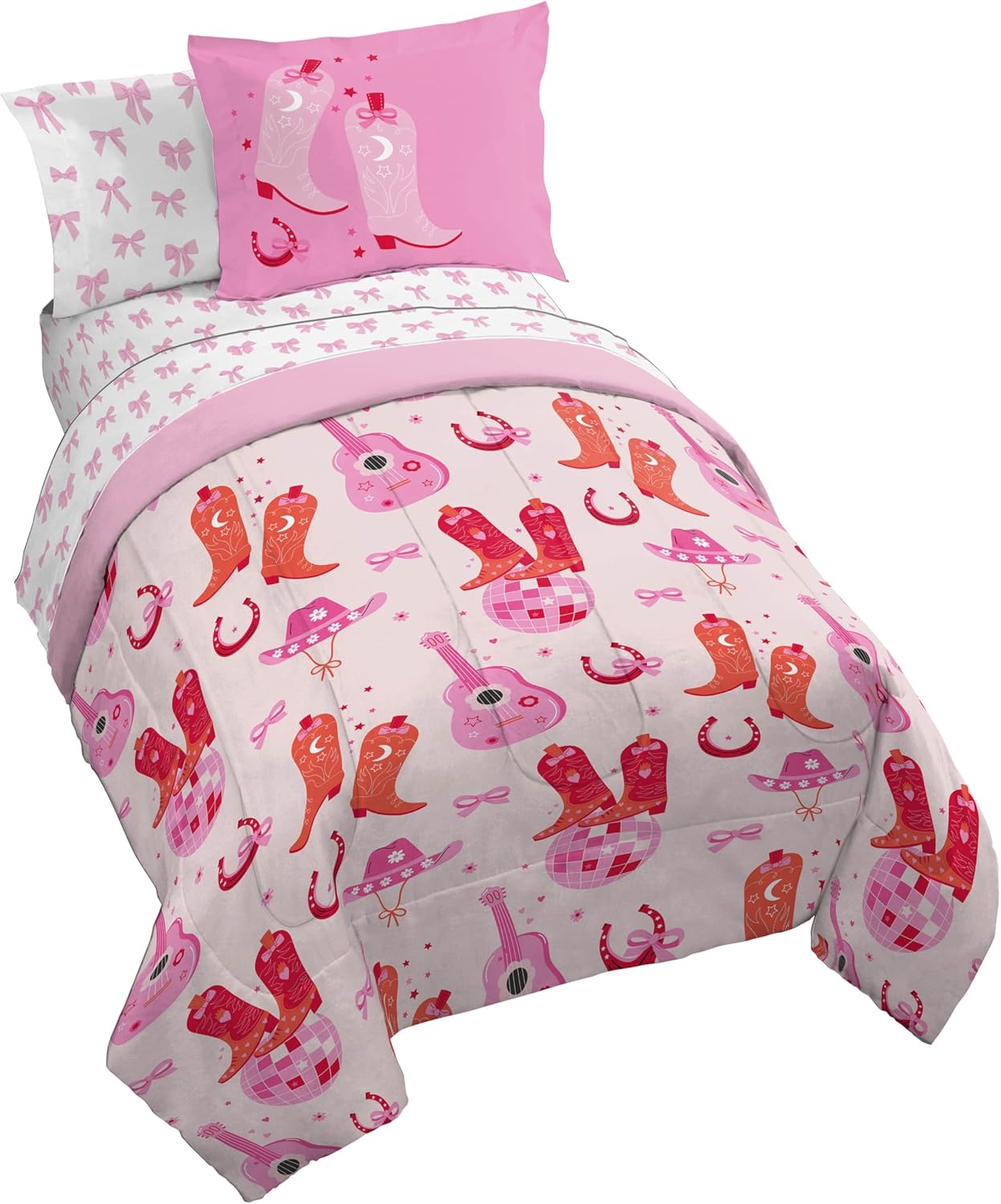Disco Cowgirl Boots & Bows Twin Comforter Set for Kids