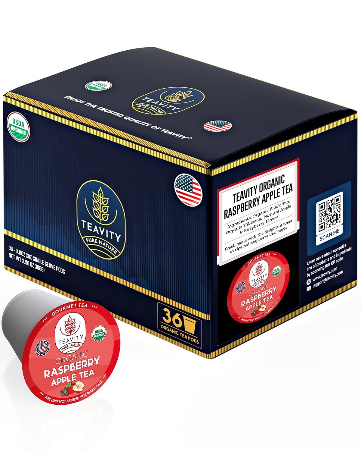 Organic Raspberry Apple Black Tea Pods for Keurig Brewing