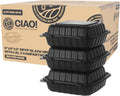 CIAO! 9in x9in x3in MFPP Black Hinged Container 3-Compartment (Case)