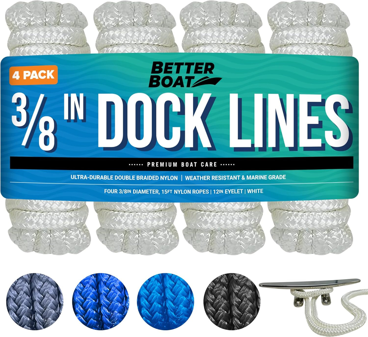 Dock Lines Boat Ropes for Docking - 15ft Double Braided Nylon
