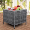 Outdoor Wicker Storage Side Table - Patio Grey PE Rattan End Table
