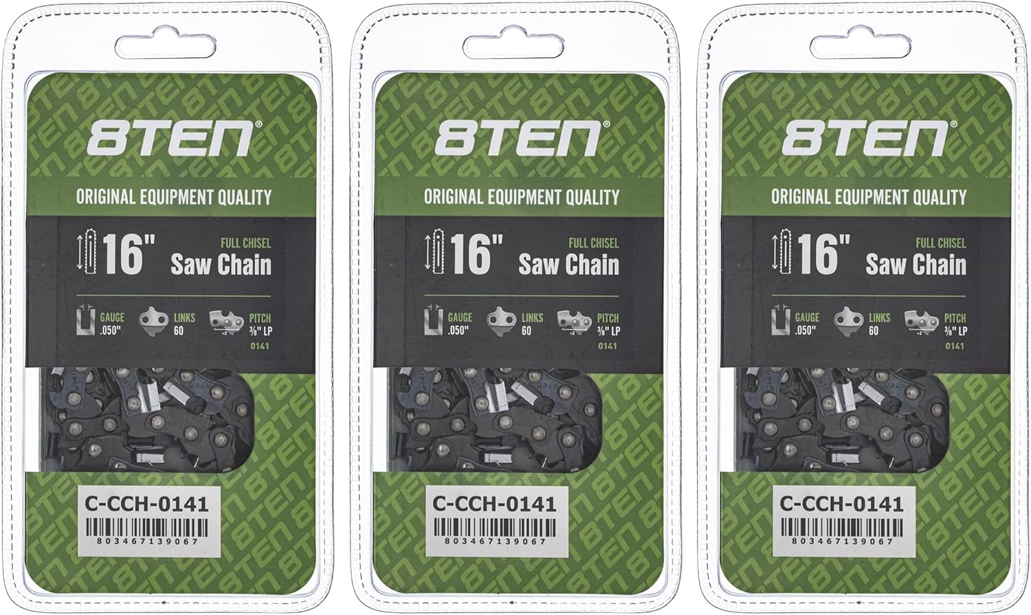 8TEN Full Chisel Chainsaw Chain 16 Inch for McCulloch and Poulan
