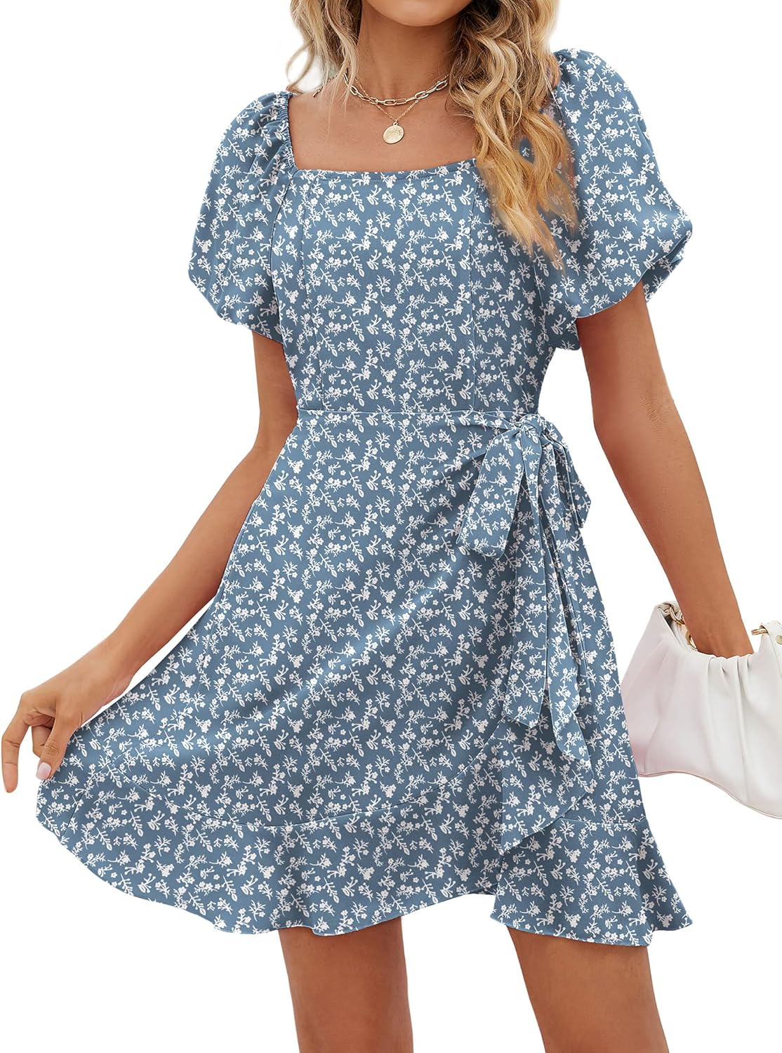 Stylish Summer Dresses for Women with Puff Sleeves and Tie Waist