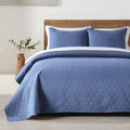 Denim Blue Queen Size Quilt Set - Soft Microfiber Coverlet